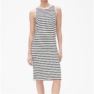 LOFT Navy Striped Racerback Cotton Linen Midi Dress Size Large